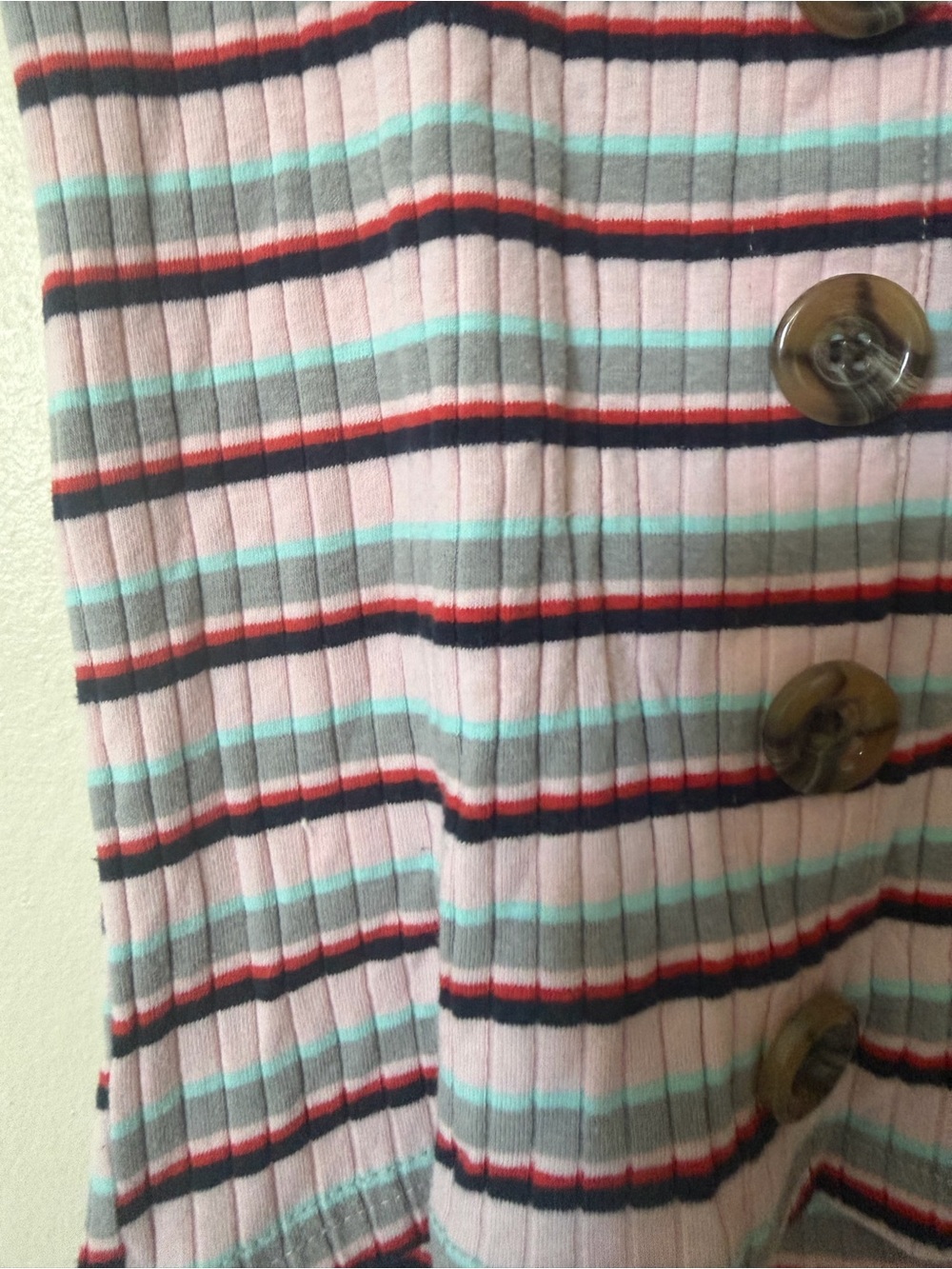Pink Striped Ribbed Button-Front Scoop Neck Top - Picture 5 of 7